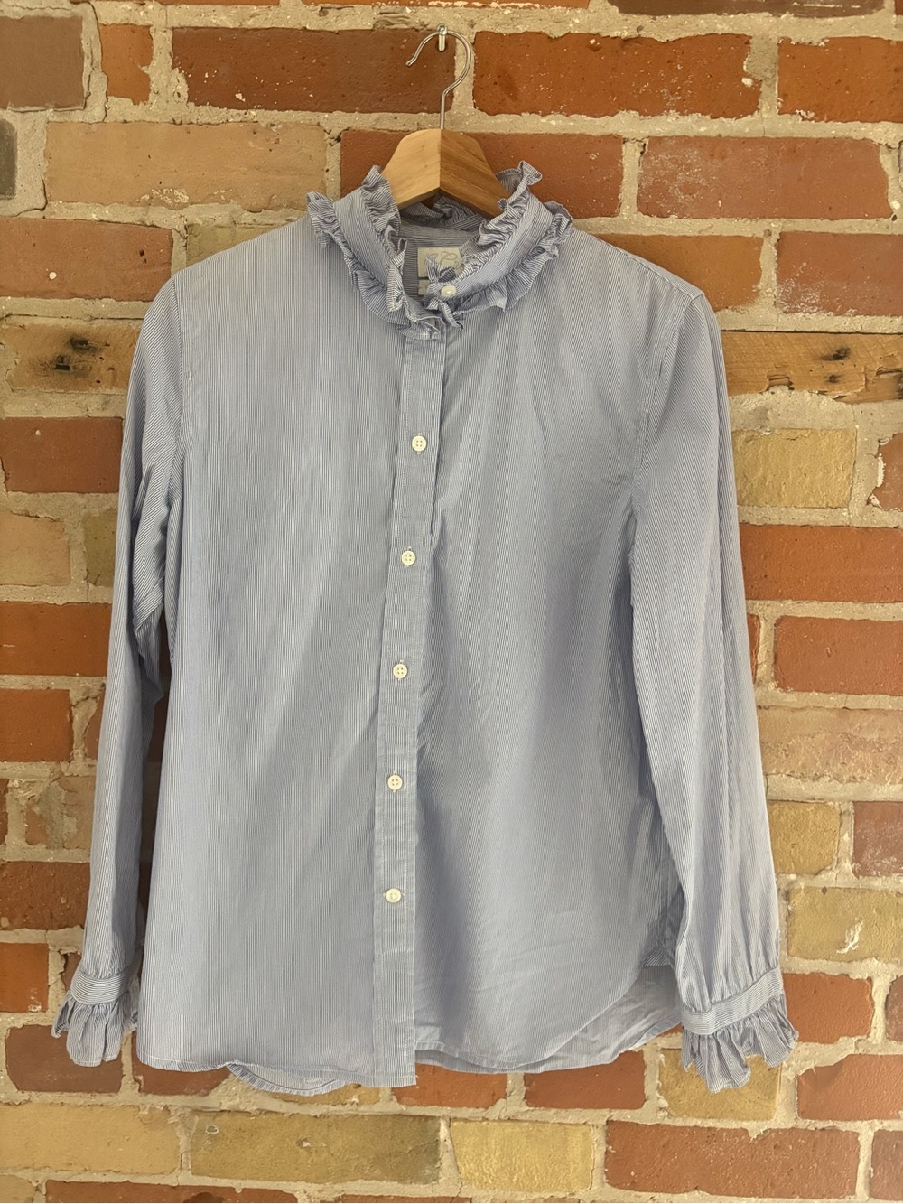 J. Crew Classic Pale Blue Ruffle-Trim Button Down Shirt